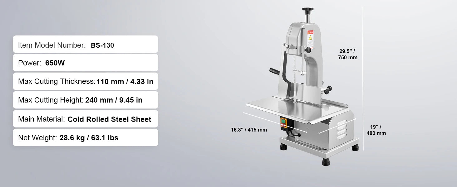 SucceBuy Commercial Electric Meat Bandsaw 650W 1800W Stainless Steel Countertop Bone Sawing Machine Frozen Fish Cutter for Pork