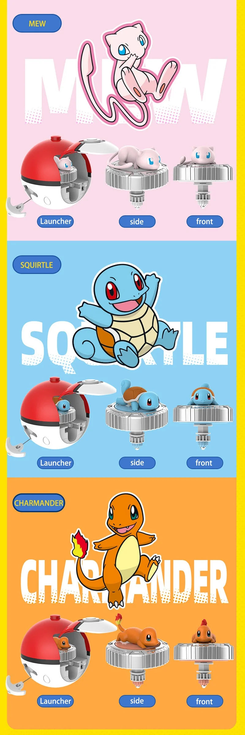 Genuine Pokemon Toys Ball Battle Gyro Pikachu Charmander Squirtle Mew Action Figure Model Pokeball Birthday Gift For Childre