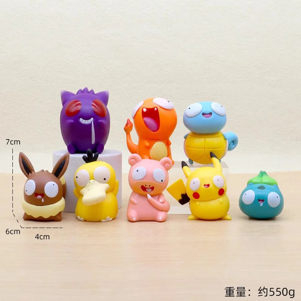 8Pcs/set Pokemon Figures Cutes Yusan Silly Toys Pikachu Bulbasaur Squirtle Charmander Action Figure Cartoon Doll Model Toys