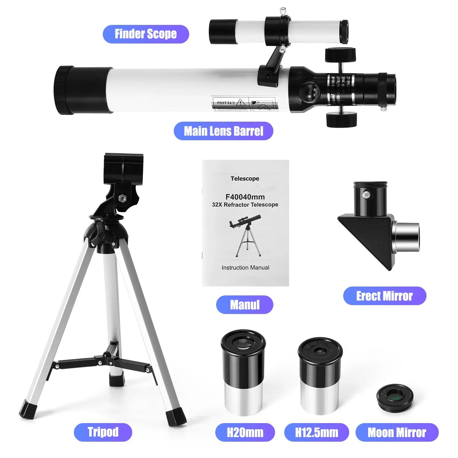 400x40mm Professional Astronomy Telescope for Beginners with Aluminum Tripod, Ideal for Kids & Adults Stargazing Children Gifts