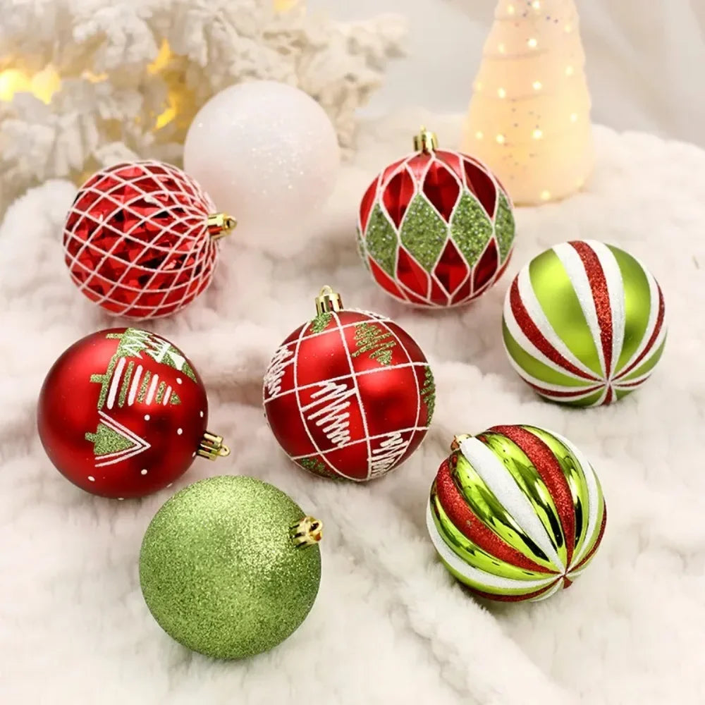 16 Pcs 8cm Painted Christmas Balls Set Cartoon Red Black Gold Electroplated Christmas Hanging Balls DIY Plastic