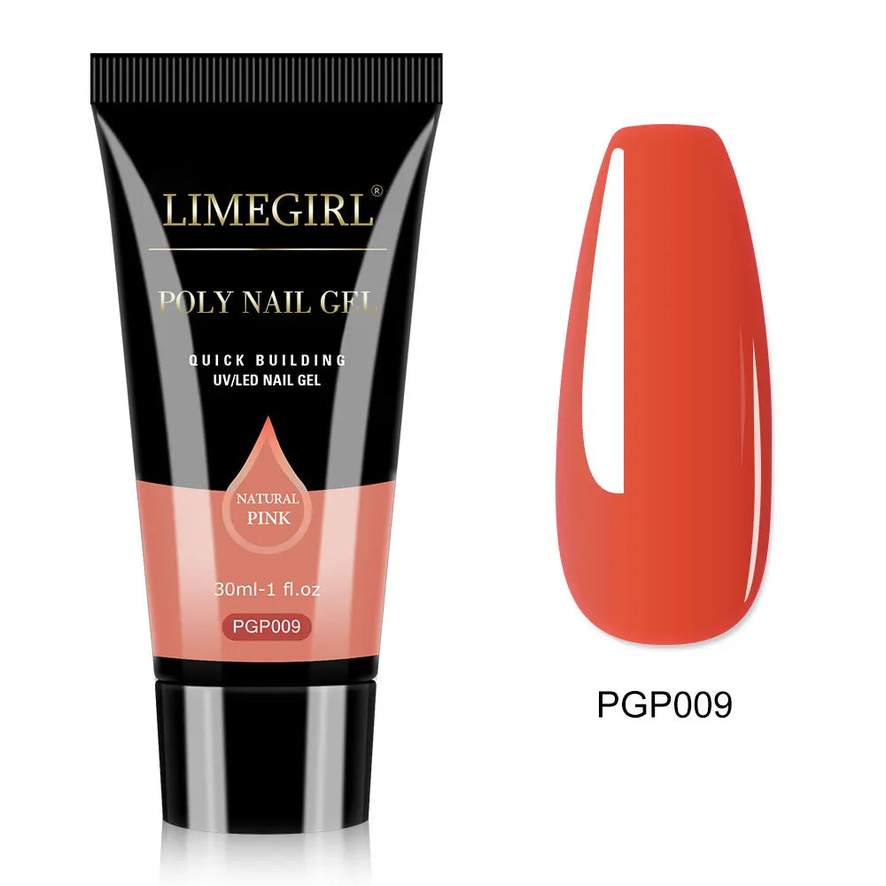 LIMEGIRL 30ml Nail Extension Gel Glitter Soak Off Nail Acrylic Crystal Build Poly UV Gel for Nails Quick Extension Manicure Glue