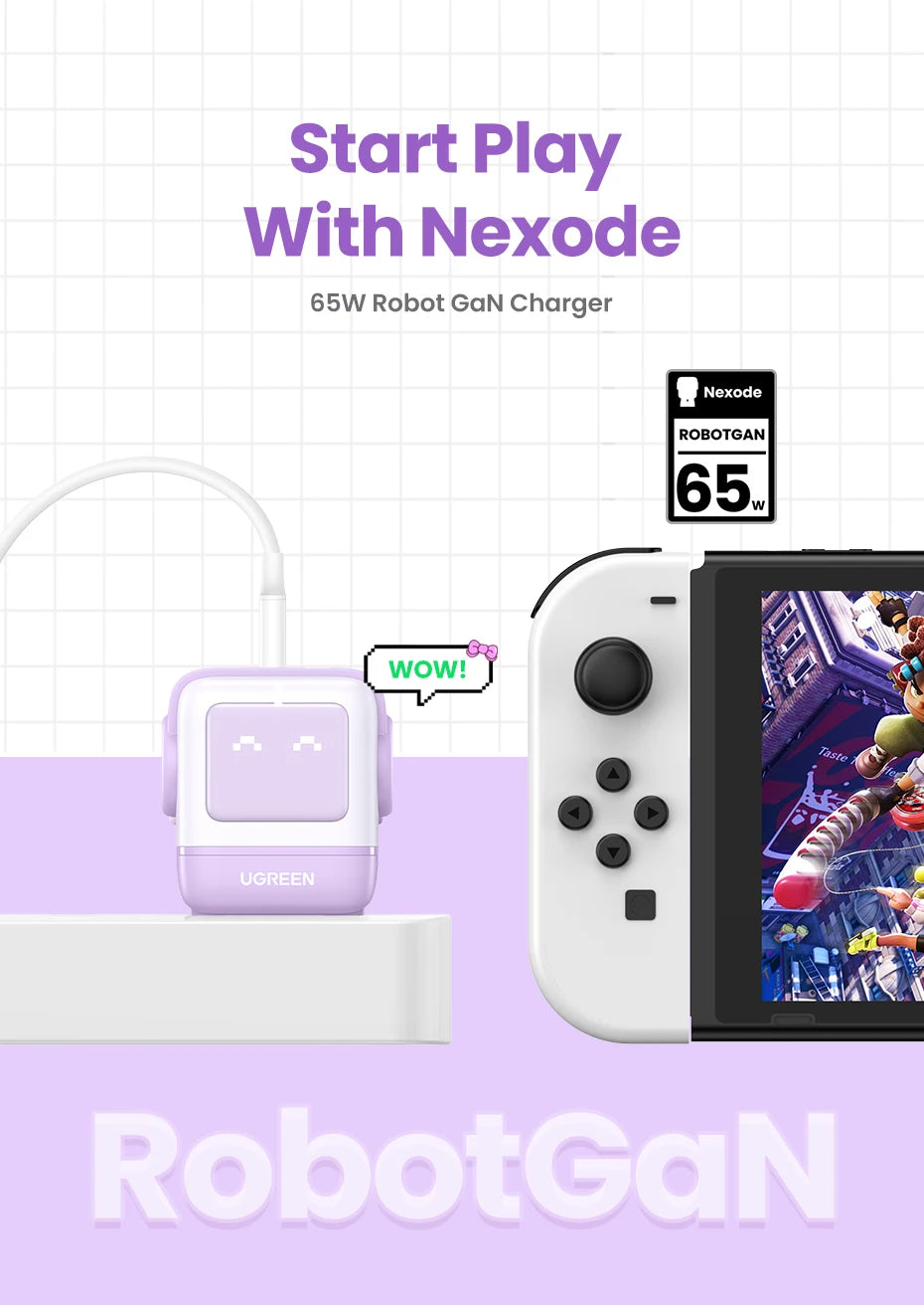 UGREEN 65W GaN Charger Uno Robot Design Quick Charge 4.0 3.0 PPS for iPhone 17 16 Pro Macbook Air Laptop Tablet PD Fast Charger