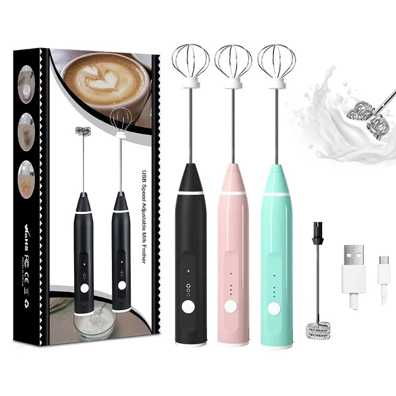 Portable egg beater, handheld milk frother, rechargeable coffee machine, 3-speed cake cream maker, household kitchen food mixer