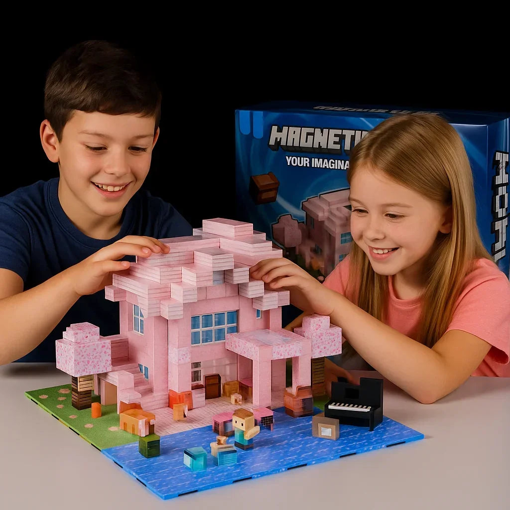 Magnetic Building Blocks Mine World Magnet Cube Set for Boy Girl Kid Age 3+ DIY Pixel style Model Base plate STEM Toy Baseplate