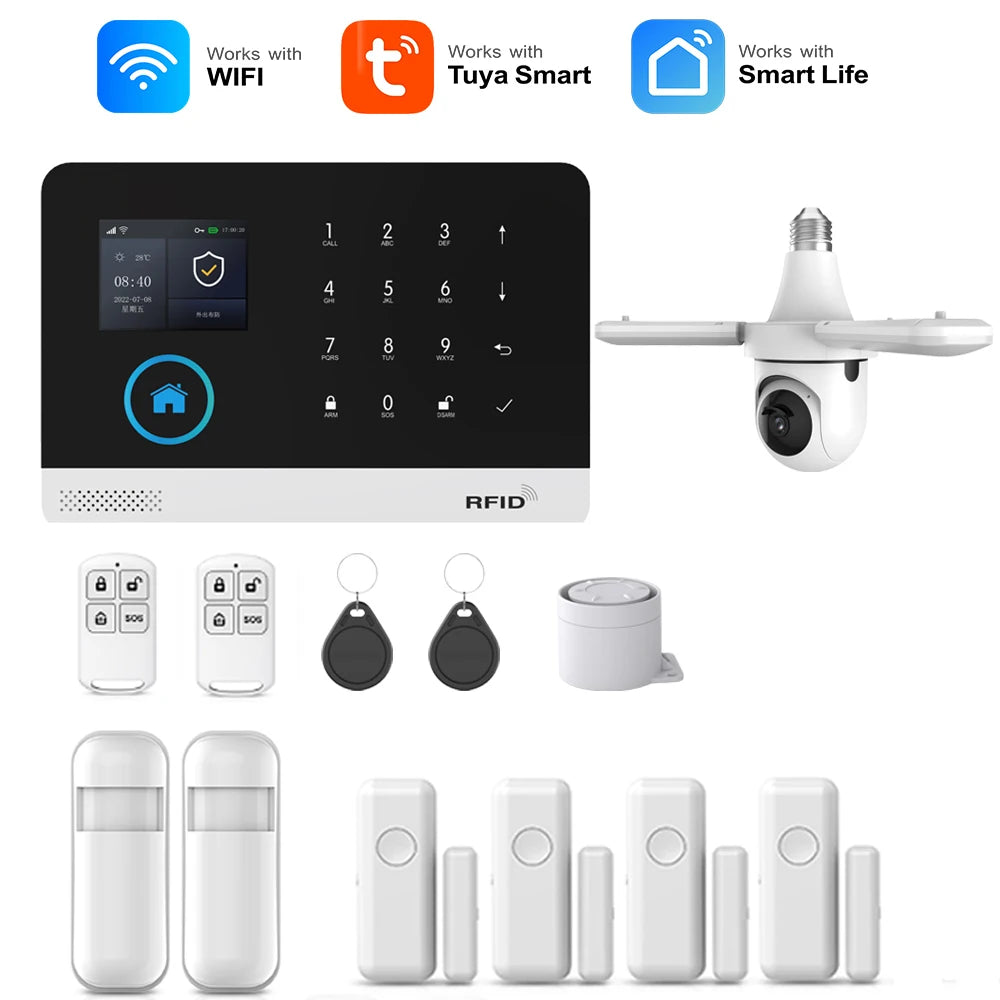 MULO Alarm System For Home Burglar Security 433MHz GSM  Home alarm Wireless PG103 WiFi Alarma Tuya Smart App Work With Alexa