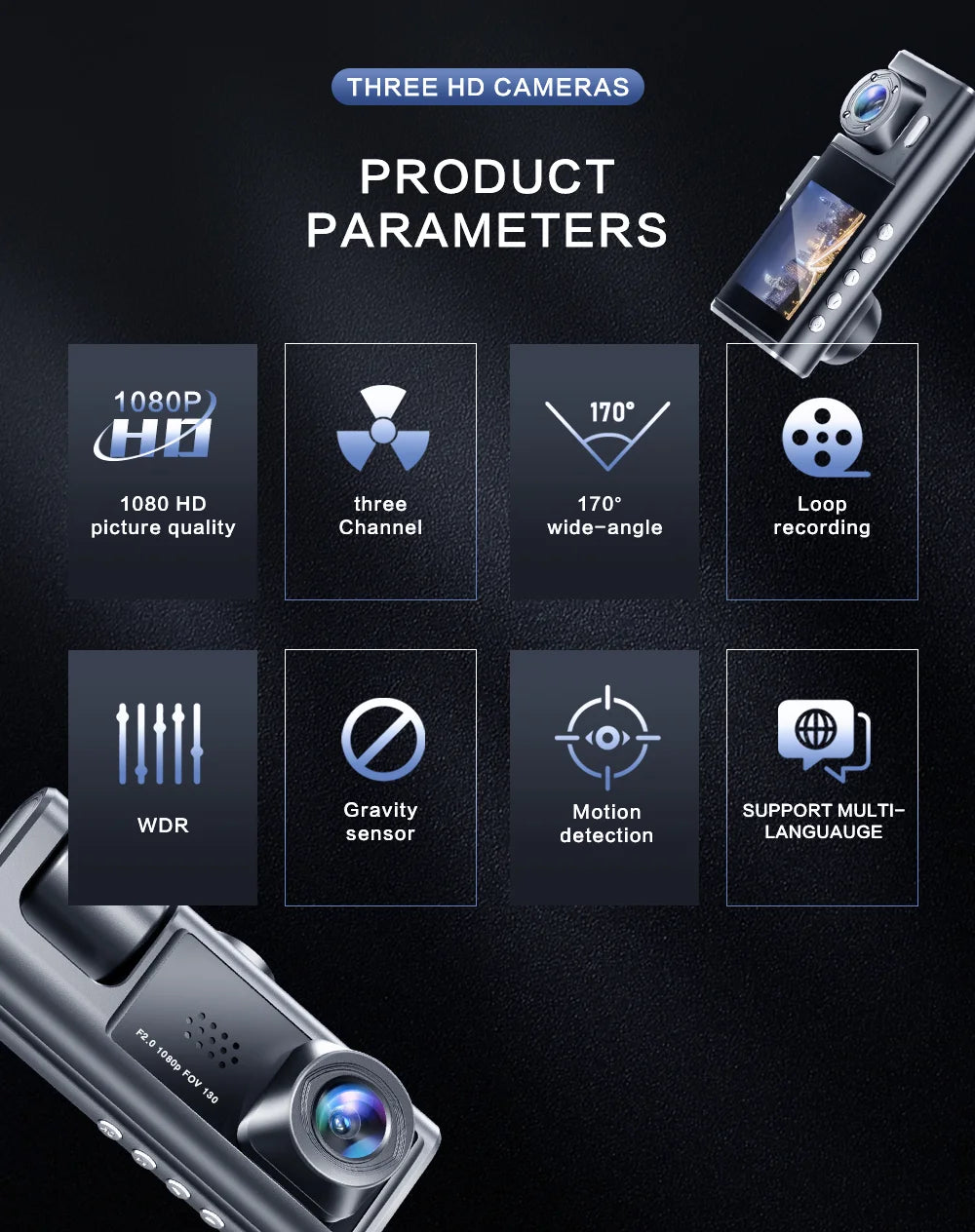 1080P Dual camera Dash Cam for cars,Front And Inside,car camera with IR Night Vision,Loop Recording,wide angle Car DVR Came