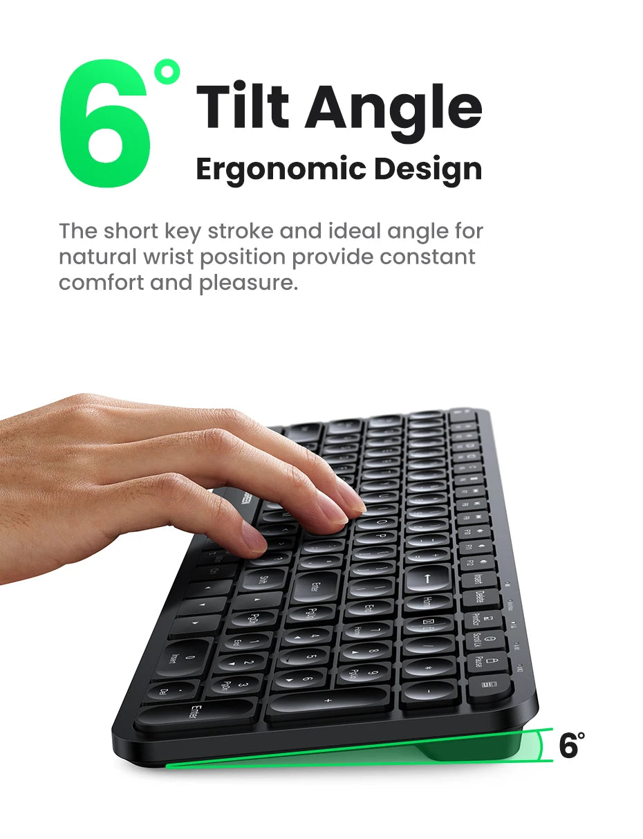 UGREEN Keyboard Wireless Bluetooth & 2.4GHz Russian/Korean/English Keycaps for Laptop MacBook iPad PC Tablet Bluetooth Keyboard