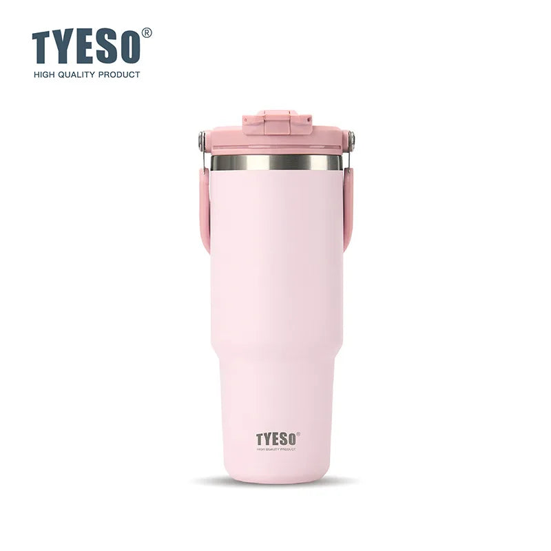 Tyeso Large-Capacity Vacuum Flasks Handle Vacuum Cup Dual-Drink Coffee Mug Stainless Steel Ice Cup Car Bottle Hot Cold Retention