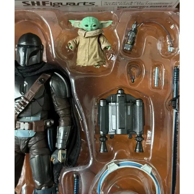 In Stock Genuine Bandai S.H.Figuarts SHF Star Wars The Mandalorian Grogu Mandalorian Darksaber Anime Action Figure Model Toys