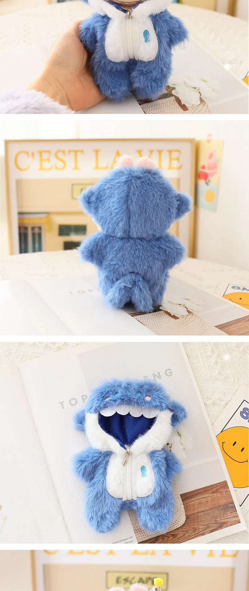 1pc 17cm Labubu Clothes Cute Mini Plush Doll'S Outfit Accessories Blue Shark Jumpsuit Snowman Suit For V1v2 Dolls Girl Kids Gift