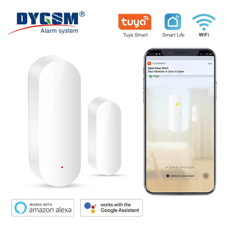 Tuya Smart WiFi Door Sensor Smart Home Open Close Detector Smartlife App Control Notification Compatible with Alexa Google Home