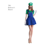 Disguised men's Luigi luxury adult costume super brother costume role-playing fancy dress set Halloween women's hat and beard