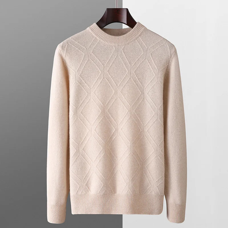 Autumn winter thick wool base sweater men's semi high neck diamond business casual pullover sweater knitted sweater cashmere top
