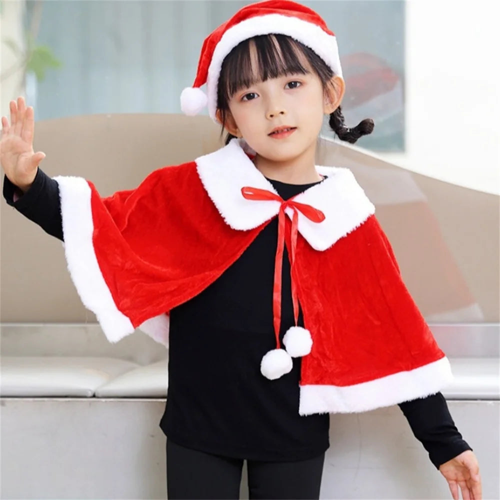 Christmas Shawl Performance Clothing Santa Claus Christmas Cloak Children's and Adults Christmas Cloak Velvet Christmas Costume