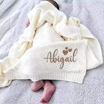 Personalized Kid Name Baby Blanket Embroidered Newborn Stroller Swaddle Breathable Cotton Knitted Bedding