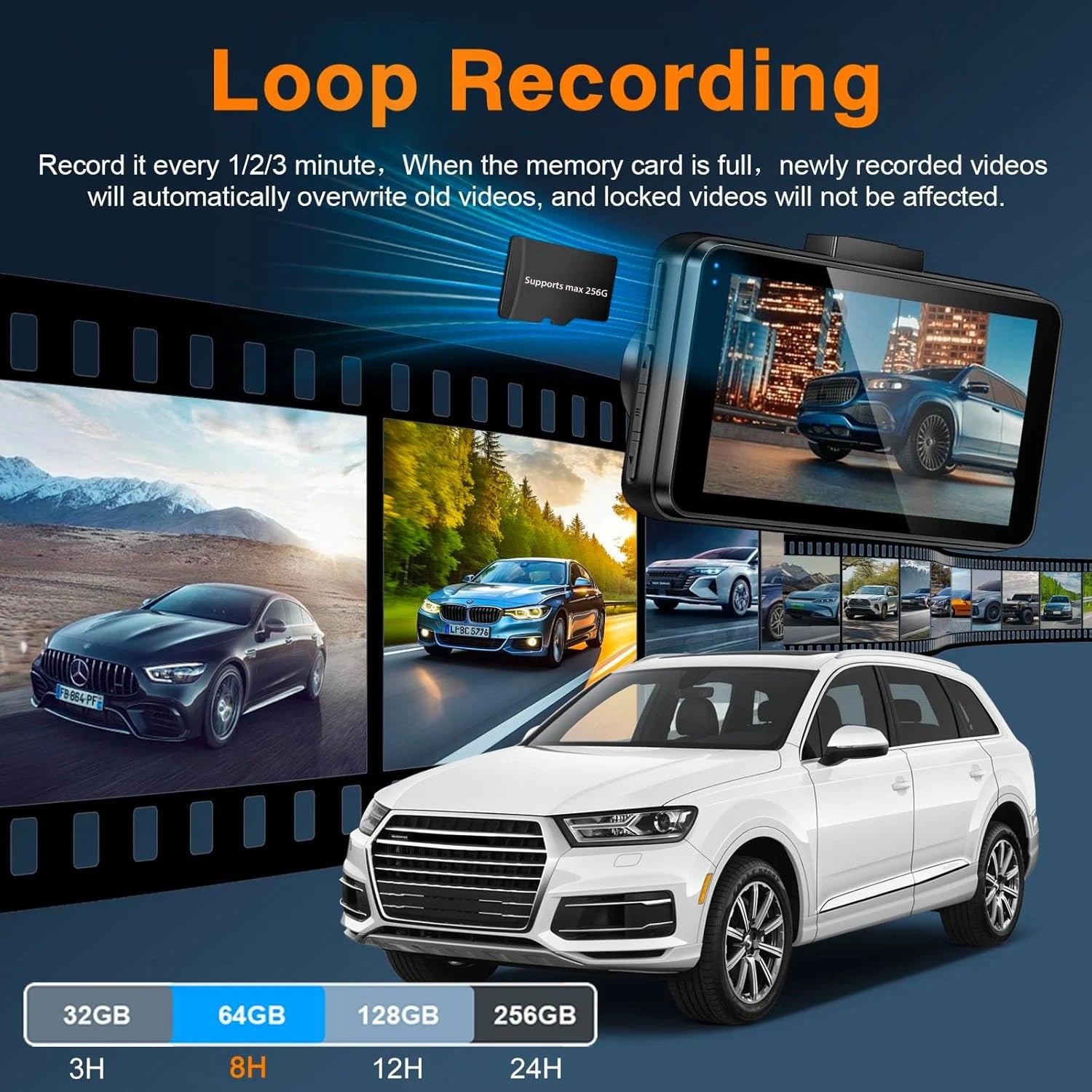 4K+2K Front and Rear Dash Cam Built-in WiFi 3 Inch IPS Car Video Camera WDR Night Vision G-Sensor 24H Parking Mode APP Control