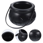 Halloween Themed Decorations Large Size Witch Bucket Plastic Round Basket Candy Cauldron Bucket Witch Basket Plastic Treat Black