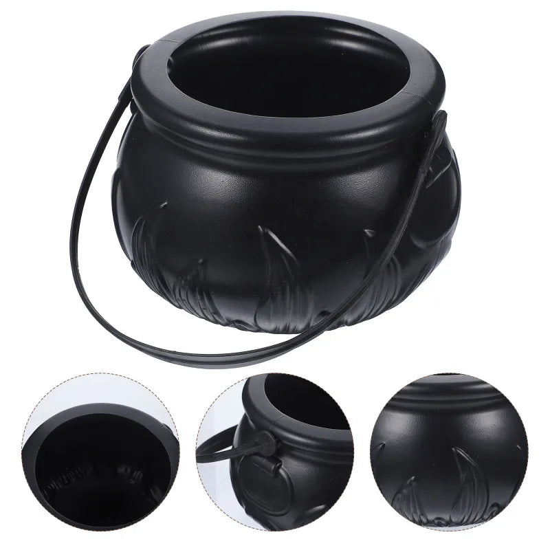 Halloween Themed Decorations Large Size Witch Bucket Plastic Round Basket Candy Cauldron Bucket Witch Basket Plastic Treat Black