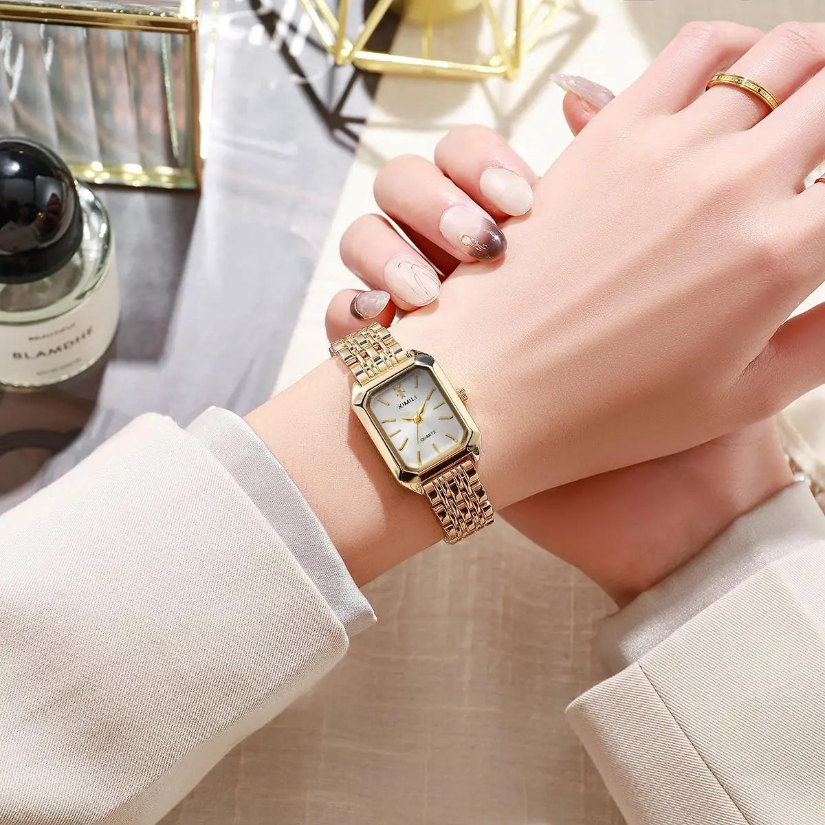 Fashionable Classic Five Bead Bracelet Watch Square Women's Fashion Watch Goddess Essential