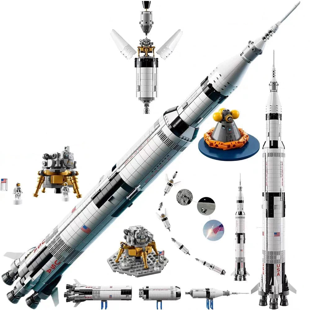 1969 pieces Apollo Saturn 5 Model Building Blocks Space Rocket Series Set Assembled Toys Children's Birthday Gifts 92176