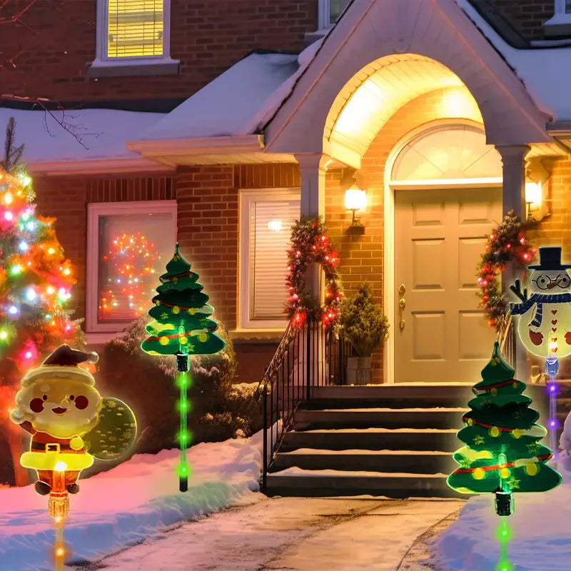 6pcs/set Solar-Powered Christmas Lawn Lights Santa Tree & Reindeer Designs for Outdoor Decor Waterproof Garden Lights Holiday