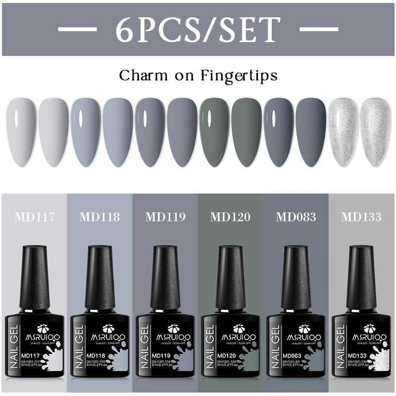 MSRUIOO 6pcs Nude Pink Gel Nail Polish Set Glitter Colorful Semi Permanent UV Gel Kits DIY Nail Art Painting Varnish Manicure