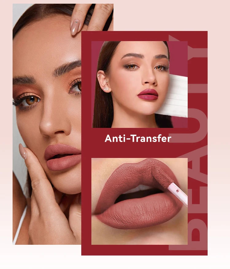 Long Lasting Velvet Matte Lip 6 Colors Gloss Waterproof Non-stick Cup Sexy Nude Red Pink Liquid Lipstick Lips Makeup Cosmetic