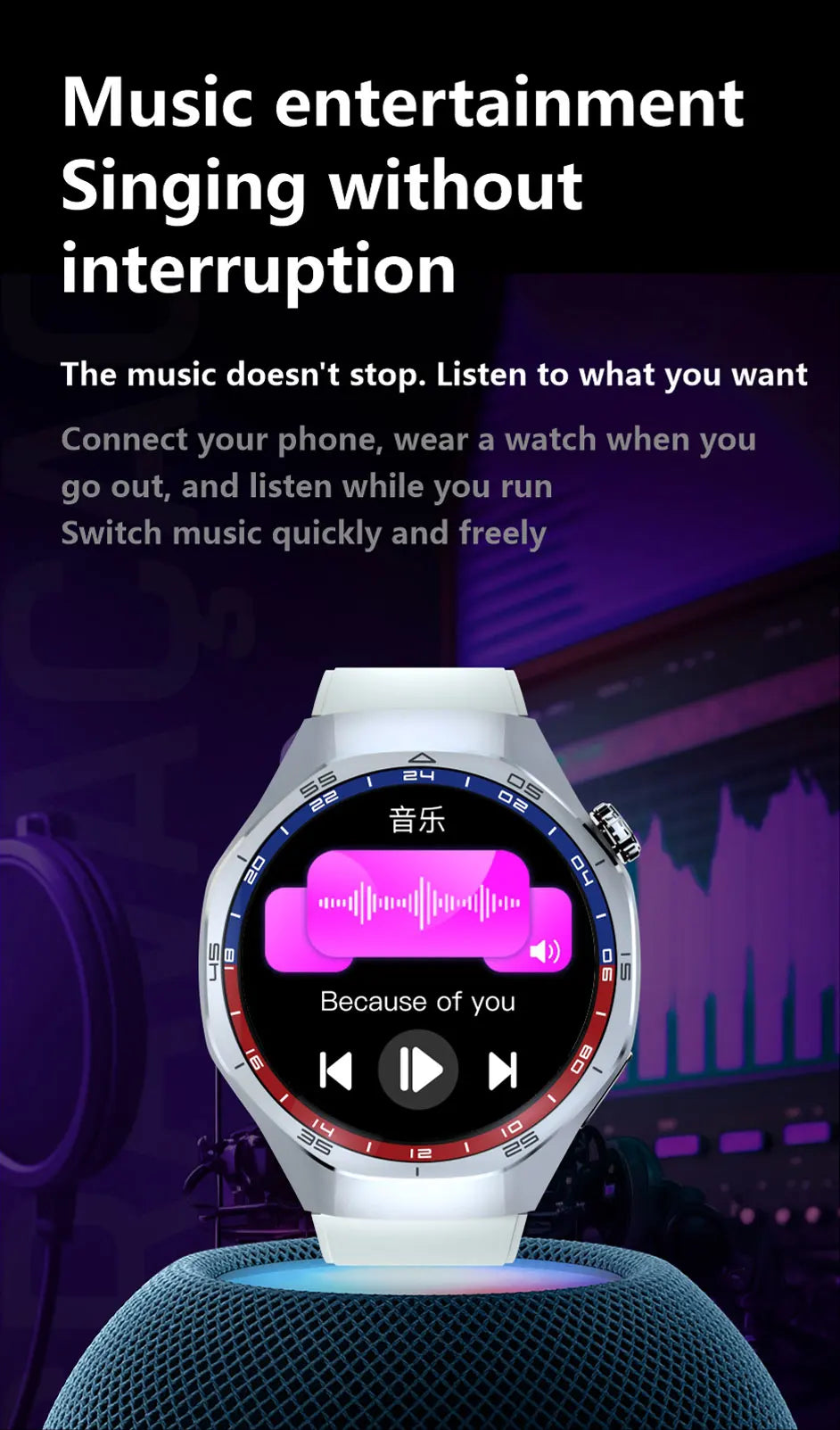 HT32 Smart Watch AMOLED Men Watch 5 Pro NFC Compass 1GB ROM Local Music Album E-Book Heart Rate Sport Smartwatch for Android IOS