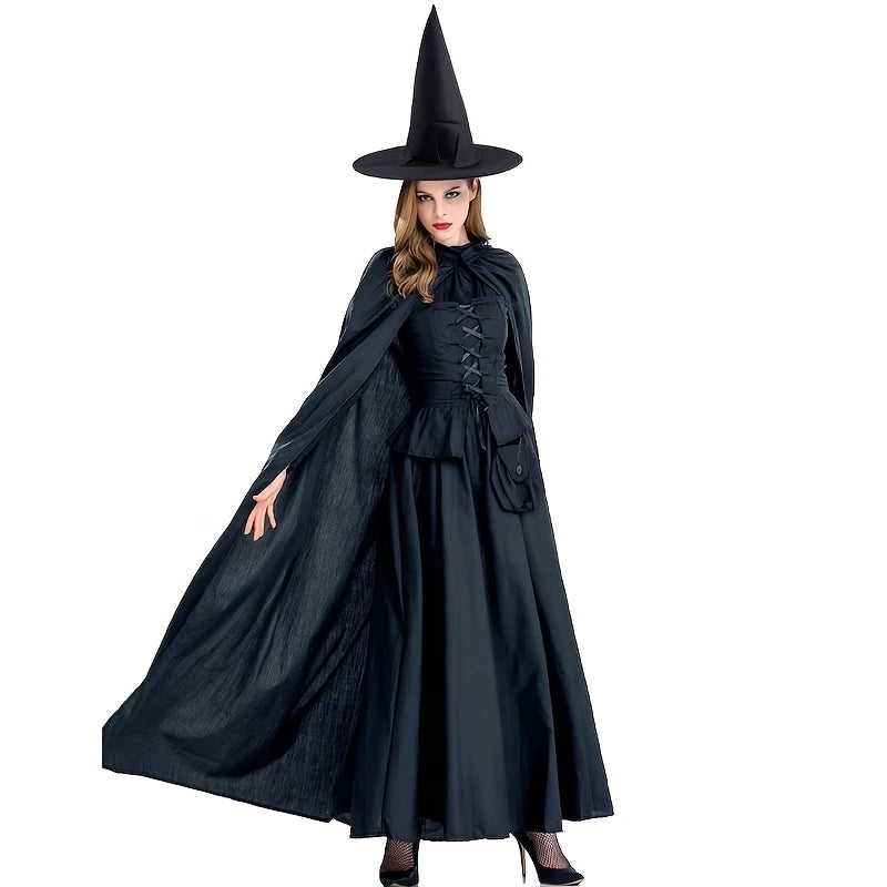 1 Halloween Wicked Witch, Death Cloak With Hat, Classic Long Style, Role Playing Party Dress, Suitable For Both Men and Women