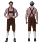 M-XXL Men Bavarian Oktoberfest Lederhosen Costume for Cosplay German Beer Festivals Suspenders Rompers Shirt Hat Set Outfit