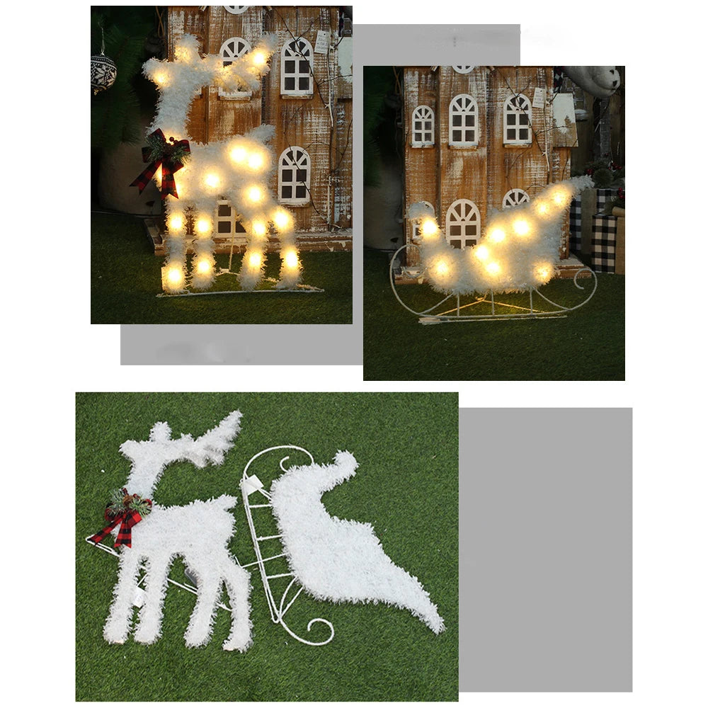 Christmas Decoration Reindeer with Sleigh LED Lighted Elk Xmas Outdoor Yard Lawn Decor Holiday Party Home Ornaments