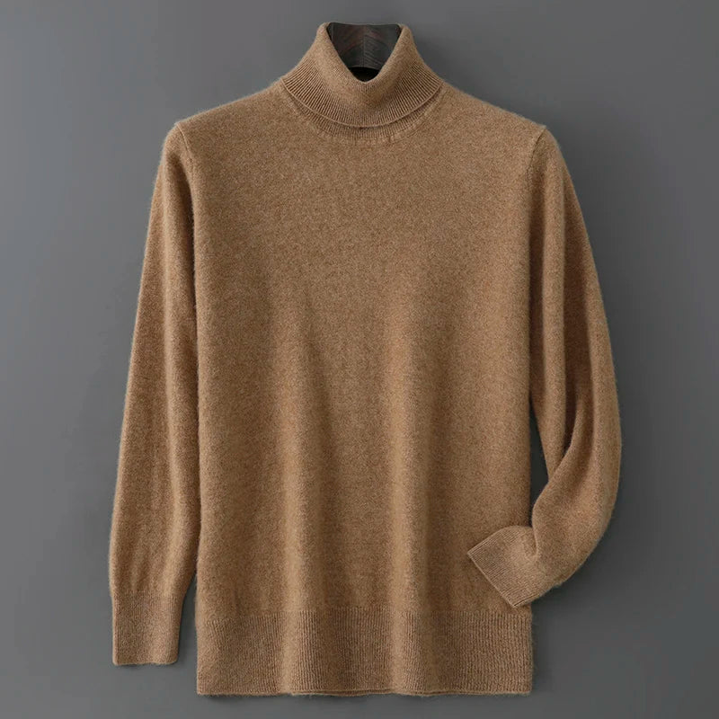 Men's 100% Pure Wool Pullover Sweater For Autumn Winter High Collar Knitted Long Sleeved Loose Solid Color Casual Simple Warmtop