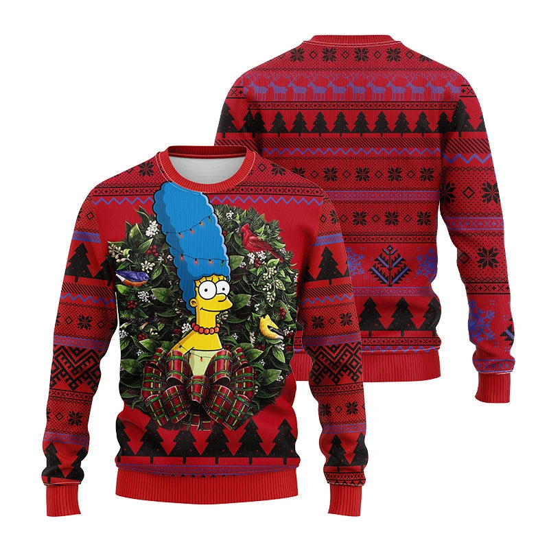 2026 Hot The Simpsons Print Sweatshirt Winter Christmas Ugly Hoodie Women's Casual Pullover Harajuku Festive Streetwear Y2k Top