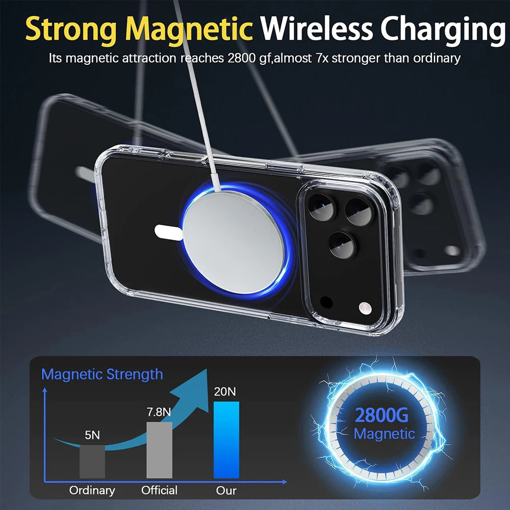 Magnetic Magsafe Wireless Charging Case For iPhone 17 Pro Max iPhone17 Air Clear Hybrid Hard Cover Soft Shell For iPhone17ProMax