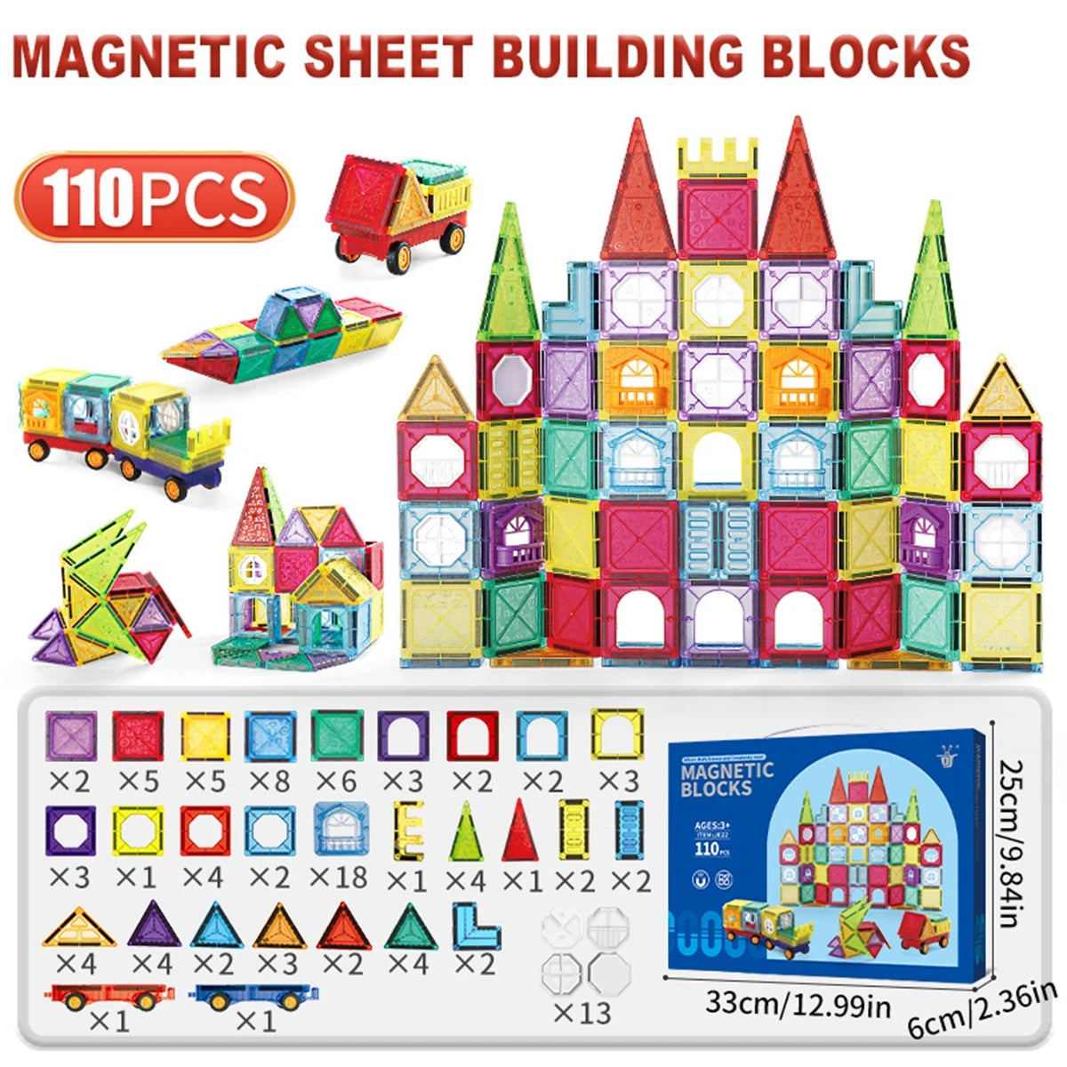 Magnetic Tiles for Kids Ages 3-5 4-8 Magnet Toys for 3 4 5 6 7 8+ Year Old Boys Girls Toddlers Magnetic Building Blocks Preschoo