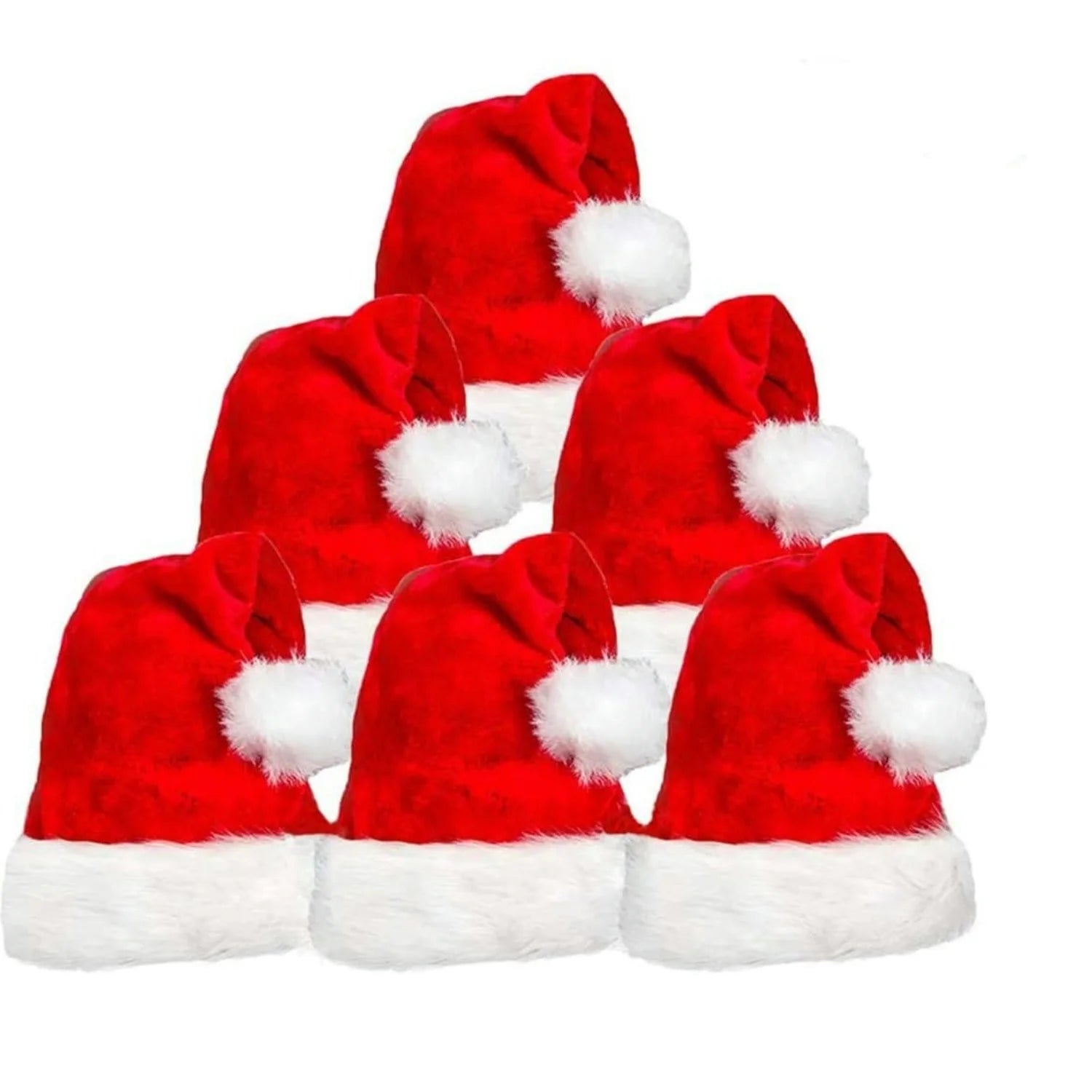 Fluffy Red Santa Hats Set with Plush Brim and Liner for Adults Men Women - Christmas, New Year Party Supplies & Gifts