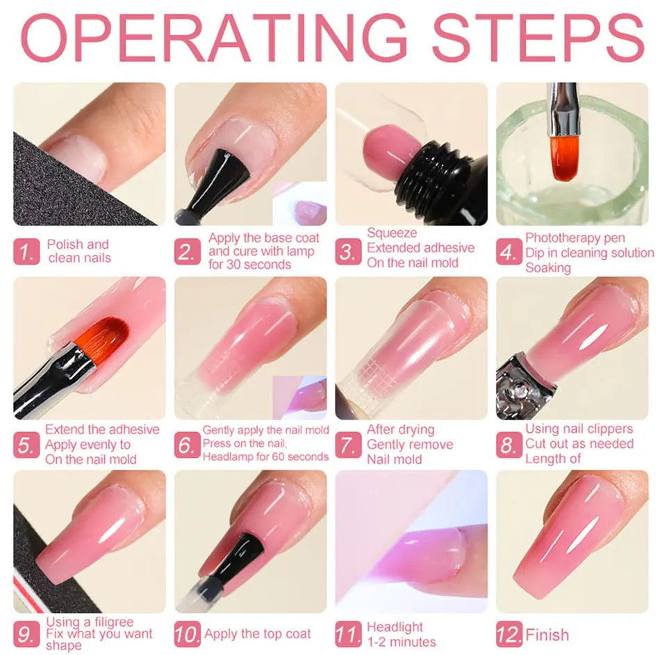 LIMEGIRL 30ml Nail Extension Gel Glitter Soak Off Nail Acrylic Crystal Build Poly UV Gel for Nails Quick Extension Manicure Glue