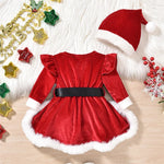 Christmas Party Baby Girls Clothes Cute Princess Velvet Newborn Romper Dress Winter Long Sleeve Santa Jumpsuit Hat Infant Outfit