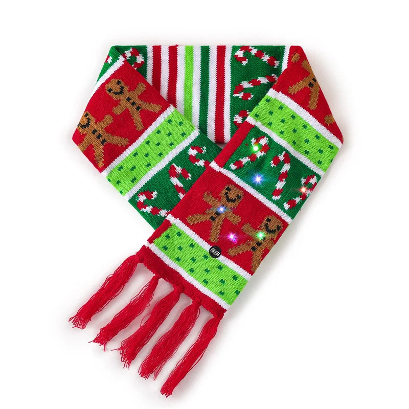 Christmas LED Scarf - Knitted Multicolor Light-Up Scarf for Kids and Adults