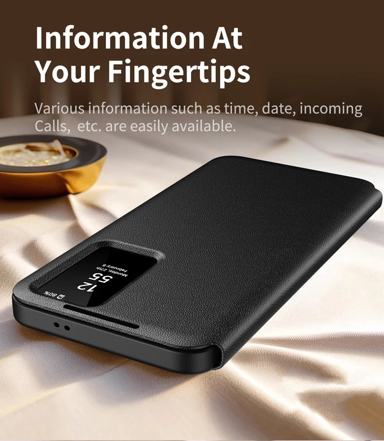 For Samsung Galaxy S25 Ultra Smart View Window Case ELVEV Durable Quality Leather Flip-Free Answering Cover for Samsung S25 S25+