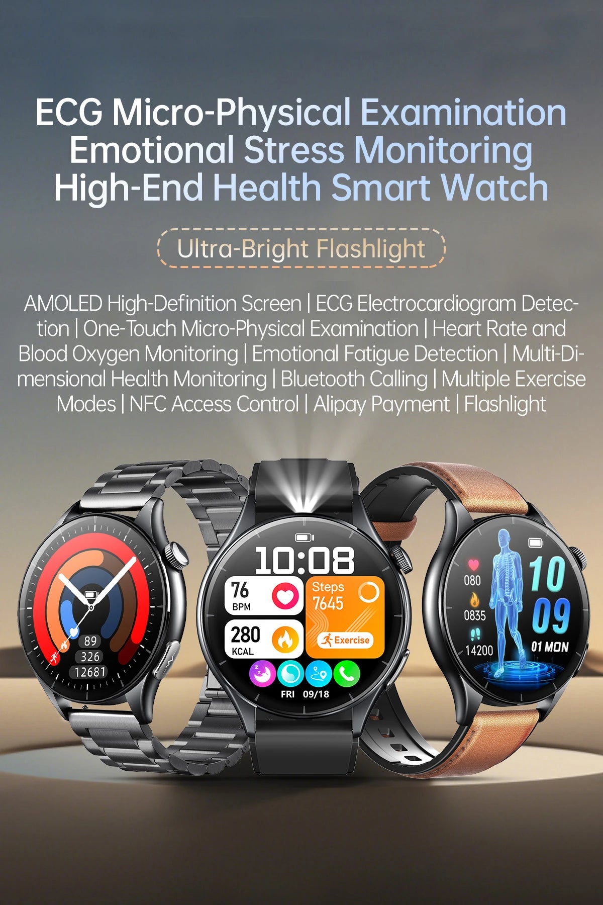 2025 New Health Analysis ECG+PPG Smart Watch Body Fat Uric Acid Blood Pressure Heart Rate Tracker NFC Smartwatch For Android IOS
