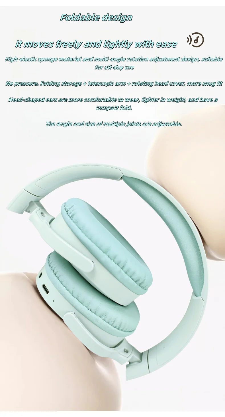 Fashionable Bluetooth wireless headphones, over-ear, deep bass, sports stereo, high fidelity, long battery life, universal