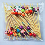 100pcs Halloween Disposable Bamboo Skewers Pumpkin Ghost Fruit Fork Buffet Dessert Cocktail Bamboo Stick Halloween Decoration