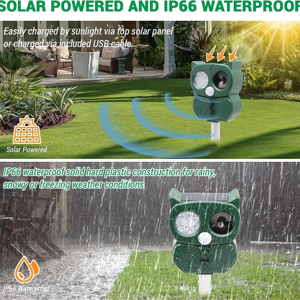 Solar Powered Ultrasonic Animal Repeller - Sonar Deterrent for Dogs, Cats, Birds
