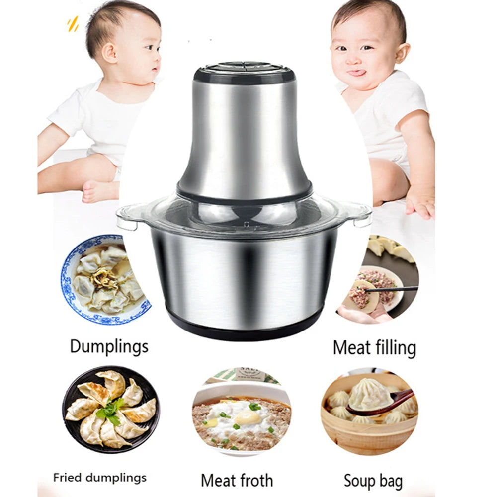 800W 3L Electric Meat Grinder Multifunction Food Processor Stainless Steel Kitchen Grinder Vegetable Chopper Slicer Machine Home