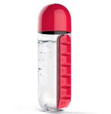 Portable Water Bottle with Built-in Pill Box for Medicines, Vitamins, Perfect for Outdoor, Gym, Fitness, Camping and Traveling
