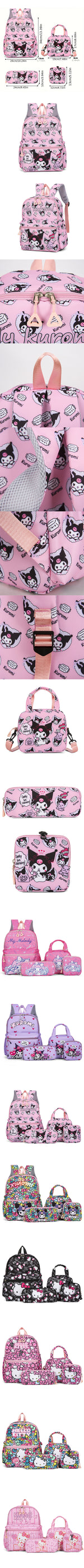 Hello Kittys 4pcs Backpack Set, Pencil Case, Shoulder Bag, Wallet Set, Kuromsi School Bag, Melody Casual Outdoor Daypack