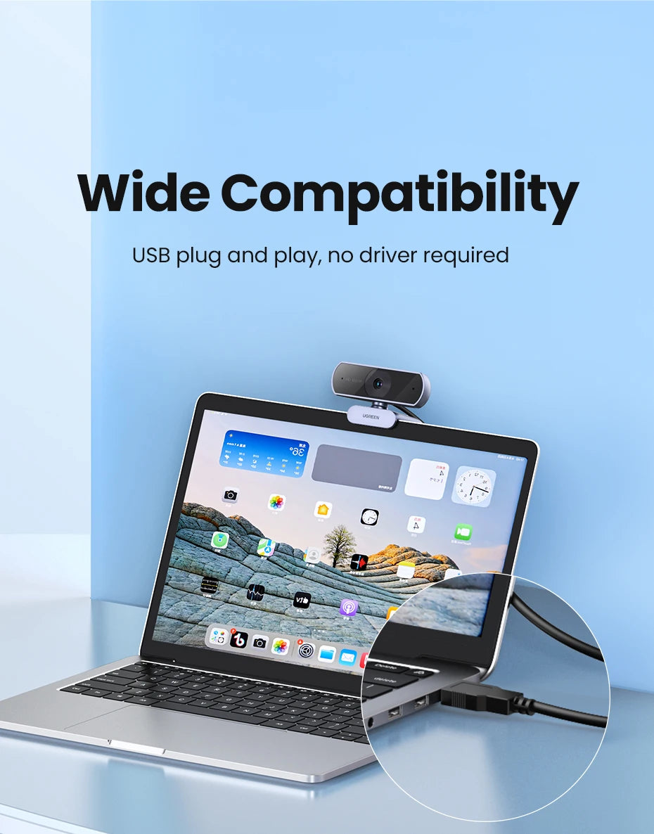 UGREEN USB Webcam 2K HD Mini Webcam For Laptop Computer Web Camera Dual Microphones for Youtube Zoom Video Calling 30fps web cam