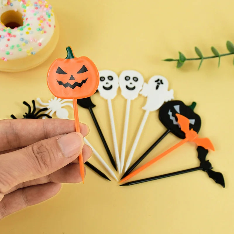 20/50Pcs Halloween Toothpicks DIY Cupcake Topper Pumpkin Ghost Dessert Fruit Picks Sticks Halloween Party Decoration Supplies